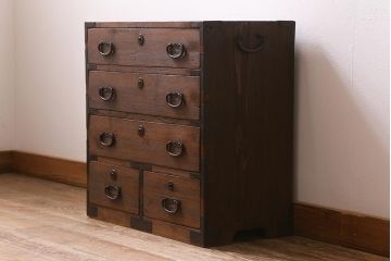 アンティーク家具　昭和初期　前面桐材　古い木の質感が味わい深い小タンス(引き出し、時代箪笥、整理タンス)(R-043321)