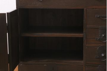 アンティーク家具　明治期　ヒノキ材　使いこまれた質感が味わい深い帳場箪笥(小箪笥、時代箪笥、収納棚)(R-043323)