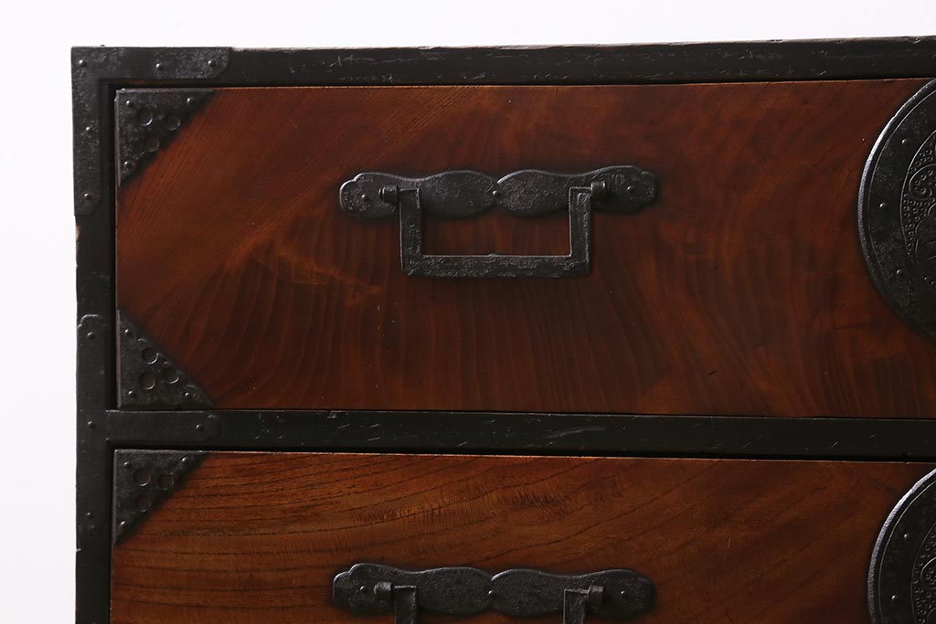 アンティーク家具　明治大正期　前面欅(ケヤキ)材　美しい木目が魅力の重ね会津箪笥(衣装箪笥、時代箪笥)(R-043326)