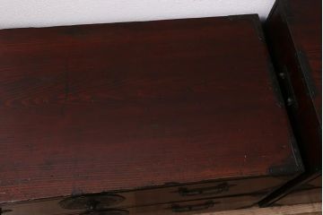 アンティーク家具　明治大正期　前面欅(ケヤキ)材　美しい木目が魅力の重ね会津箪笥(衣装箪笥、時代箪笥)(R-043326)