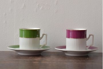 中古　ハンガリー　HOLLOHAZA(ホロハーザ)　APOLLO(アポロ)　デミタスカップ&ソーサー2客セット(洋食器)(R-043332)