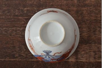 アンティーク雑貨　明治大正期　扇面図色絵蓋茶碗2客セット(和食器)(R-043334)