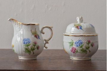 中古　ハンガリー　HOLLOHAZA(ホロハーザ)　Pannonia(パノニア)　ティーポット・シュガーポット・クリーマー・カップ&ソーサー6客セット(洋食器、ミルクポット、ティーセット)(R-043339)