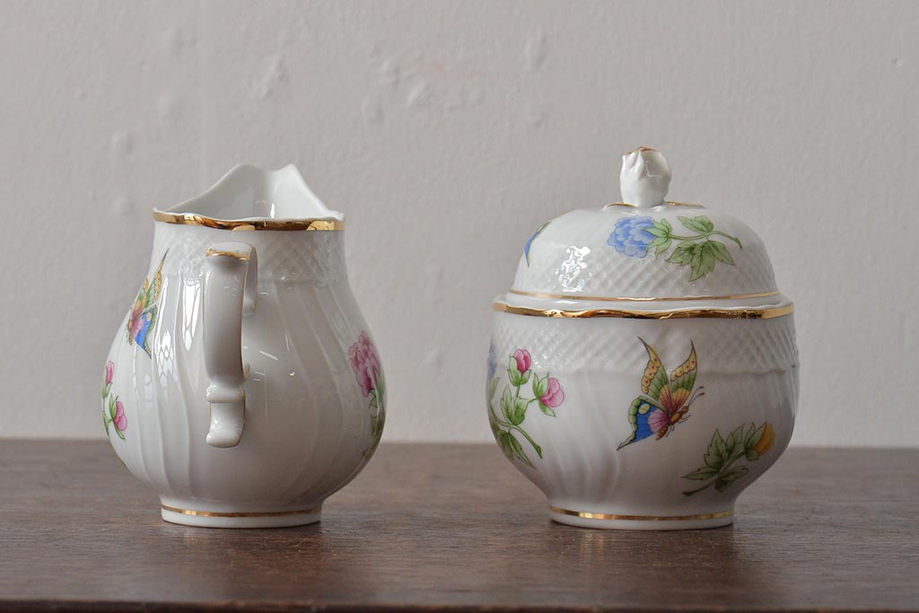 中古　ハンガリー　HOLLOHAZA(ホロハーザ)　Pannonia(パノニア)　ティーポット・シュガーポット・クリーマー・カップ&ソーサー6客セット(洋食器、ミルクポット、ティーセット)(R-043339)