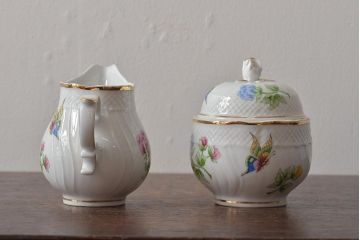 中古　ハンガリー　HOLLOHAZA(ホロハーザ)　Pannonia(パノニア)　ティーポット・シュガーポット・クリーマー・カップ&ソーサー6客セット(洋食器、ミルクポット、ティーセット)(R-043339)