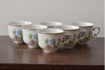 中古　ハンガリー　HOLLOHAZA(ホロハーザ)　Pannonia(パノニア)　ティーポット・シュガーポット・クリーマー・カップ&ソーサー6客セット(洋食器、ミルクポット、ティーセット)(R-043339)