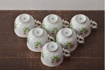 中古　ハンガリー　HOLLOHAZA(ホロハーザ)　Pannonia(パノニア)　ティーポット・シュガーポット・クリーマー・カップ&ソーサー6客セット(洋食器、ミルクポット、ティーセット)(R-043339)