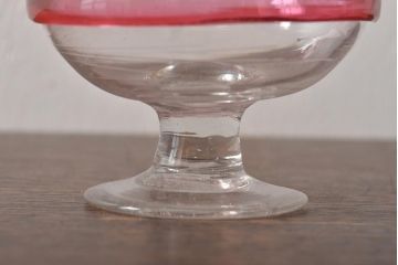アンティーク雑貨　大正期　赤縁椀型　氷コップ(吹ガラス)(R-043341)