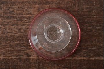 アンティーク雑貨　大正期　赤縁椀型　氷コップ(吹ガラス)(R-043341)
