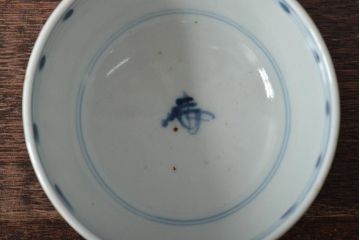 古民具・骨董　明治期　伊万里焼　染付蓋茶碗3客セット(和食器)(R-043342)
