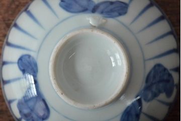 古民具・骨董　明治期　伊万里焼　染付蓋茶碗3客セット(和食器)(R-043342)