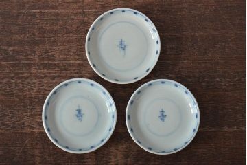 古民具・骨董　明治期　伊万里焼　染付蓋茶碗3客セット(和食器)(R-043342)