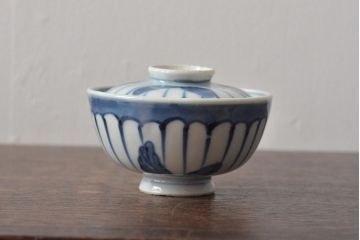 古民具・骨董　明治期　伊万里焼　染付蓋茶碗3客セット(和食器)(R-043342)