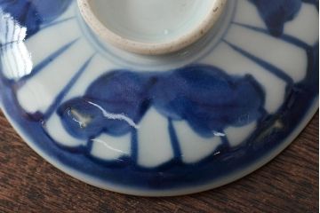 古民具・骨董　明治期　伊万里焼　染付蓋茶碗3客セット(和食器)(R-043343)