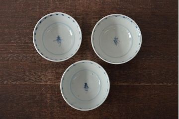 古民具・骨董　明治期　伊万里焼　染付蓋茶碗3客セット(和食器)(R-043343)