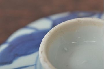 古民具・骨董　明治期　伊万里焼　染付蓋茶碗3客セット(和食器)(R-043343)