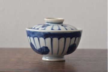 古民具・骨董　明治期　伊万里焼　染付蓋茶碗3客セット(和食器)(R-043343)