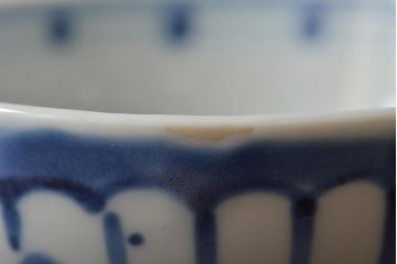 古民具・骨董　明治期　伊万里焼　染付蓋茶碗3客セット(和食器)(R-043344)