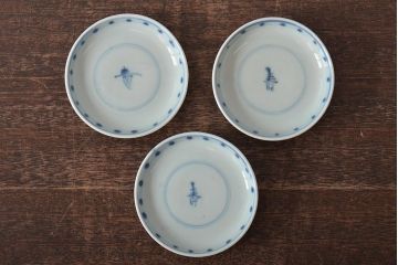 古民具・骨董　明治期　伊万里焼　染付蓋茶碗3客セット(和食器)(R-043344)