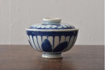 古民具・骨董　明治期　伊万里焼　染付蓋茶碗3客セット(和食器)(R-043344)