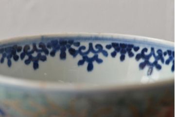 古民具・骨董　幕末明治　富長貴春銘　色絵染付蓋茶碗2客セット(和食器)(R-043345)