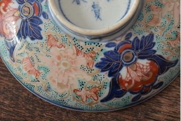 古民具・骨董　幕末明治　富長貴春銘　色絵染付蓋茶碗2客セット(和食器)(R-043345)