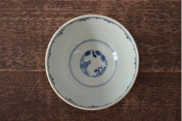 古民具・骨董　幕末明治　富長貴春銘　色絵染付蓋茶碗2客セット(和食器)(R-043345)