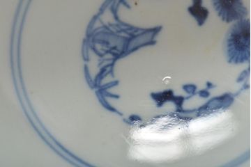 古民具・骨董　幕末明治　富長貴春銘　色絵染付蓋茶碗2客セット(和食器)(R-043345)