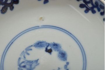 古民具・骨董　幕末明治　富長貴春銘　色絵染付蓋茶碗2客セット(和食器)(R-043345)