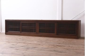 アンティーク家具　大正期　亀甲金網と組子の凝った引き戸が目を引くローボード(テレビ台)(R-043348)