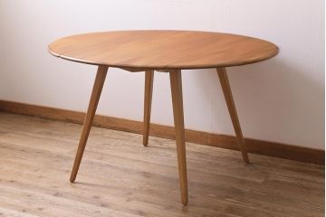ヴィンテージ家具　イギリスビンテージ　ERCOL(アーコール)　エルム材　ウィンザードロップリーフテーブル(バタフライテーブル、ラウンドテーブル)(R-043354)