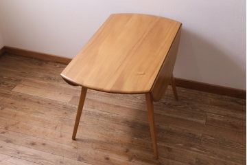 ヴィンテージ家具　イギリスビンテージ　ERCOL(アーコール)　エルム材　ウィンザードロップリーフテーブル(バタフライテーブル、ラウンドテーブル)(R-043354)