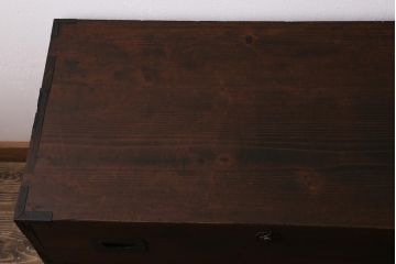 アンティーク家具　大正昭和初期　脚付きリメイク　前面桐材　片開き戸付き　モダンな取っ手が目を引く箪笥ローボード(テレビ台、ローチェスト、引き出し)(R-043355)