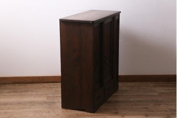 アンティーク家具　和製アンティーク　引き出し付き!　杢目の美しい杉材を使った昭和初期の下駄箱(収納棚、戸棚)(R-043356)
