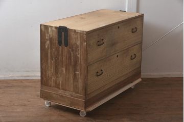 レトロ家具　昭和中期　桐材 素朴な和の雰囲気漂う箪笥2段(ローボード、テレビ台、チェスト、引き出し、桐箪笥、桐たんす)(R-043359)