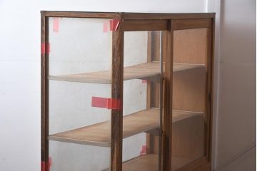 アンティーク家具　昭和中期　ナラ材　大型サイズのレトロなガラスケース(ショーケース、陳列棚)(R-043364)