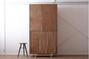 レトロ家具　昭和中期　ナラ材　ダイヤガラスがおしゃれな作業台付き食器棚(収納棚、戸棚、キャビネット)(R-043365)