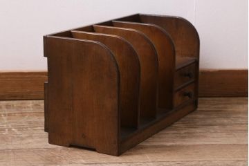 アンティーク雑貨　引き出し付き　栓材　木製の本立て(ブックスタンド)(R-043378)
