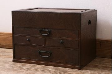 アンティーク家具　桑・欅・桐材　真鍮金具　上手物の小引き出し(裁縫箱)(R-043383)