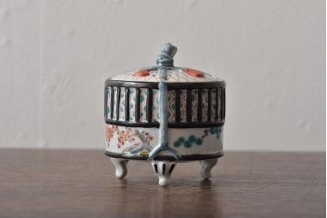 古民具・骨董　江戸期　古伊万里　松竹梅文　色絵香炉(茶道具、仏具)(R-043386)