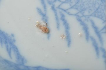 古民具・骨董　明治大正期　茶摘みの図　図変わり印判五寸皿4枚セット(中皿、和食器)(R-043387)