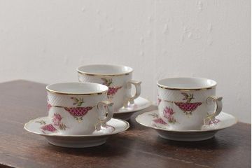 中古　ハンガリー　HOLLOHAZA(ホロハーザ)　Henriette(ヘンリエッタ)　カップ&ソーサー3客セット(洋食器)(R-043388)