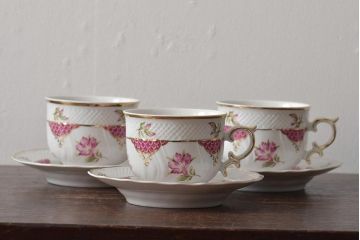 中古　ハンガリー　HOLLOHAZA(ホロハーザ)　Henriette(ヘンリエッタ)　カップ&ソーサー3客セット(洋食器)(R-043389)