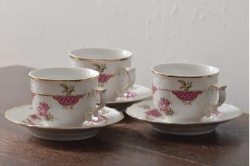 中古　ハンガリー　HOLLOHAZA(ホロハーザ)　Henriette(ヘンリエッタ)　カップ&ソーサー3客セット(洋食器)(R-043389)