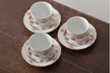 中古　ハンガリー　HOLLOHAZA(ホロハーザ)　Henriette(ヘンリエッタ)　カップ&ソーサー3客セット(洋食器)(R-043389)