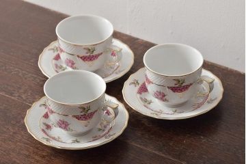 中古　ハンガリー　HOLLOHAZA(ホロハーザ)　Henriette(ヘンリエッタ)　カップ&ソーサー3客セット(洋食器)(R-043389)