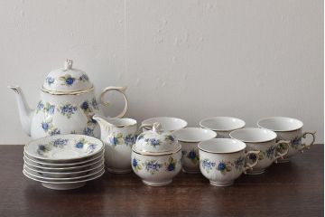 中古　ハンガリー　HOLLOHAZA(ホロハーザ)　Pannonia(パノニア)　ティーポット・カップ&ソーサー6客・クリーマー・シュガーポット　ティーセット(洋食器)(R-043391)