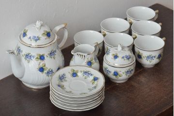 中古　ハンガリー　HOLLOHAZA(ホロハーザ)　Pannonia(パノニア)　ティーポット・カップ&ソーサー6客・クリーマー・シュガーポット　ティーセット(洋食器)(R-043391)