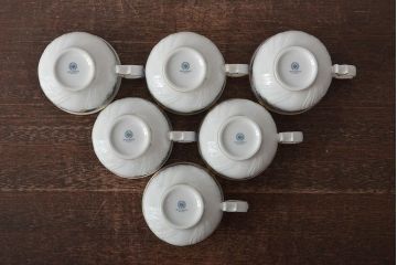 中古　ハンガリー　HOLLOHAZA(ホロハーザ)　Pannonia(パノニア)　ティーポット・カップ&ソーサー6客・クリーマー・シュガーポット　ティーセット(洋食器)(R-043391)