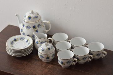 中古　ハンガリー　HOLLOHAZA(ホロハーザ)　Pannonia(パノニア)　ティーポット・カップ&ソーサー6客・クリーマー・シュガーポット　ティーセット(洋食器)(R-043391)